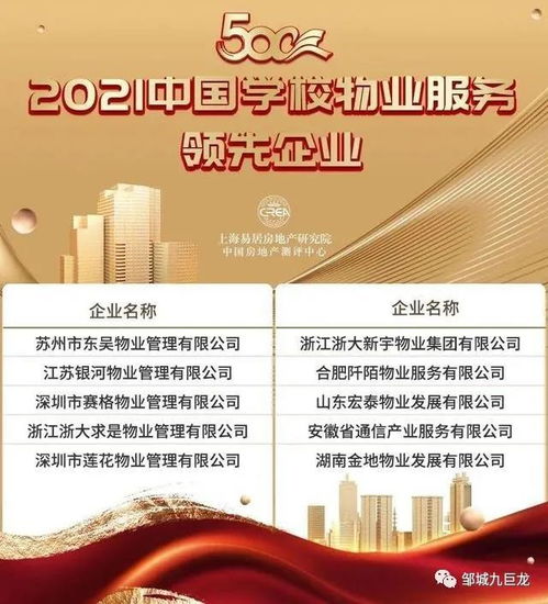 九巨龍物業榮膺物業服務企業綜合實力500強